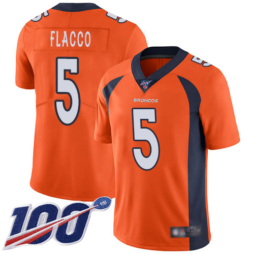 Men Denver Broncos 5 Joe Flacco Orange Team Color Vapor Untouchable Limited Player 100th Season Football NFL Jersey